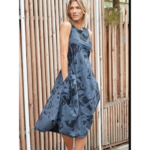Porto San Francisco Dress Gray Black Abstract Lagenlook Midi Women  3 Large NWT - Picture 1 of 7